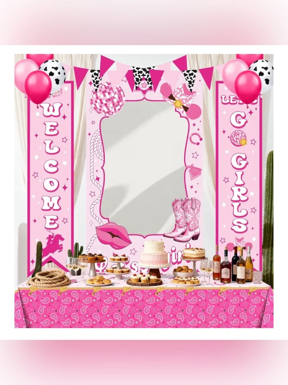 Pink Disco Cowgirl Party Decor Set